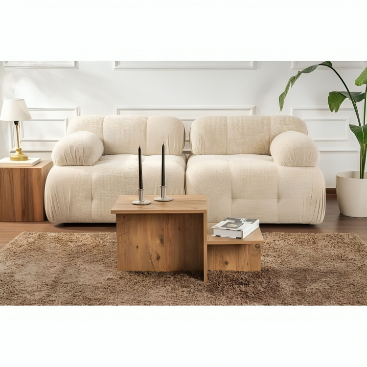 Moderner Stufen-Couchtisch Naturholz Asymmetrisch