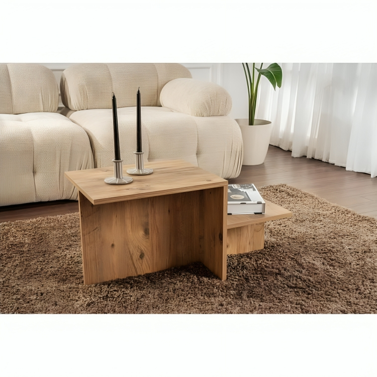 Moderner Stufen-Couchtisch Naturholz Asymmetrisch