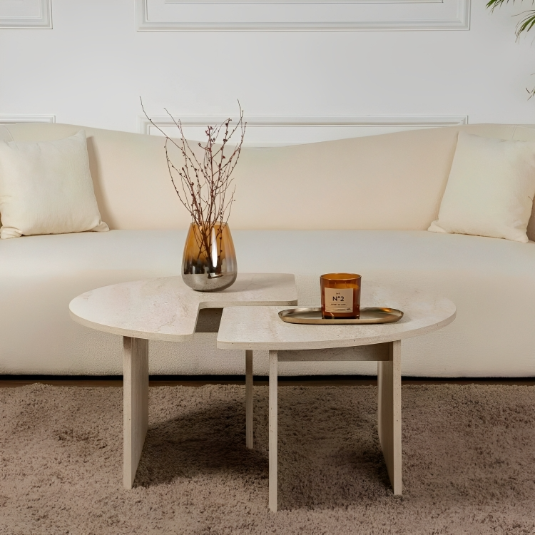 Runder Couchtisch Travertinoptik - Wohniva