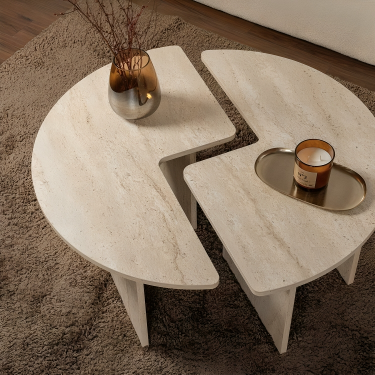 Runder Couchtisch Travertinoptik - Wohniva