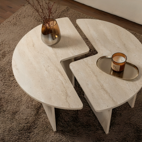 Runder Couchtisch Travertinoptik - Wohniva