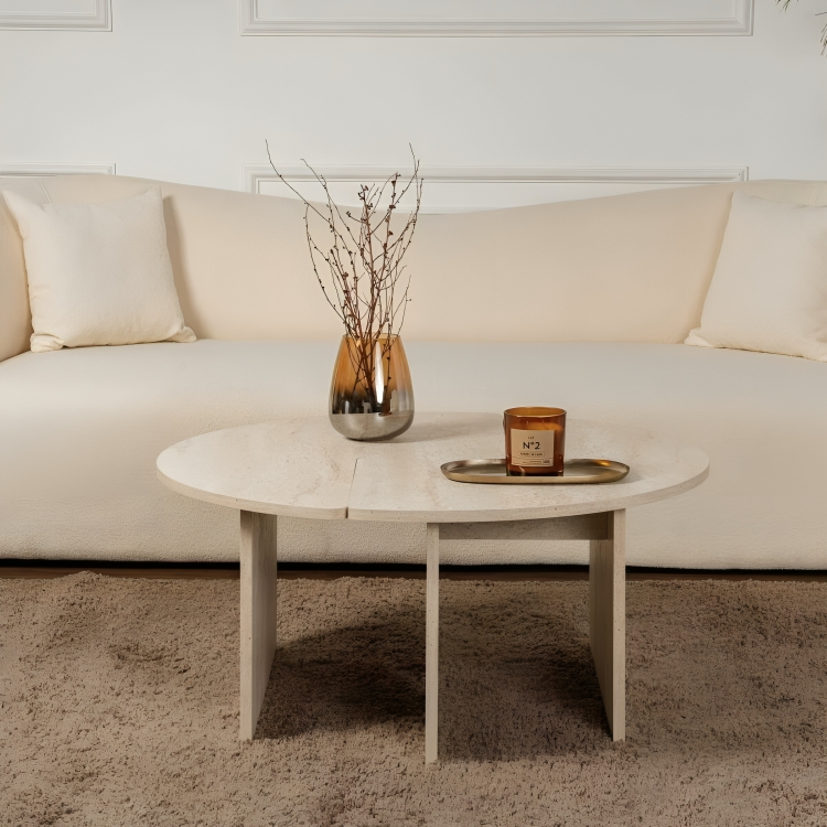 Runder Couchtisch Travertinoptik - Wohniva