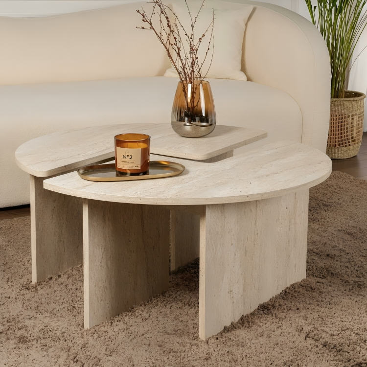 Runder Couchtisch Travertinoptik - Wohniva